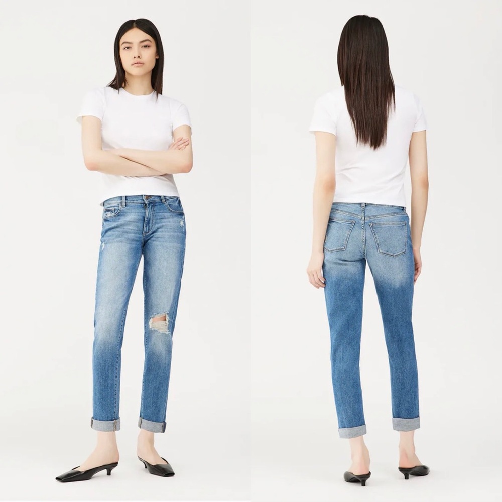 DL1961 Riley Boyfriend Straight Leg Oasis Distressed Wash Denim Jeans Size 30